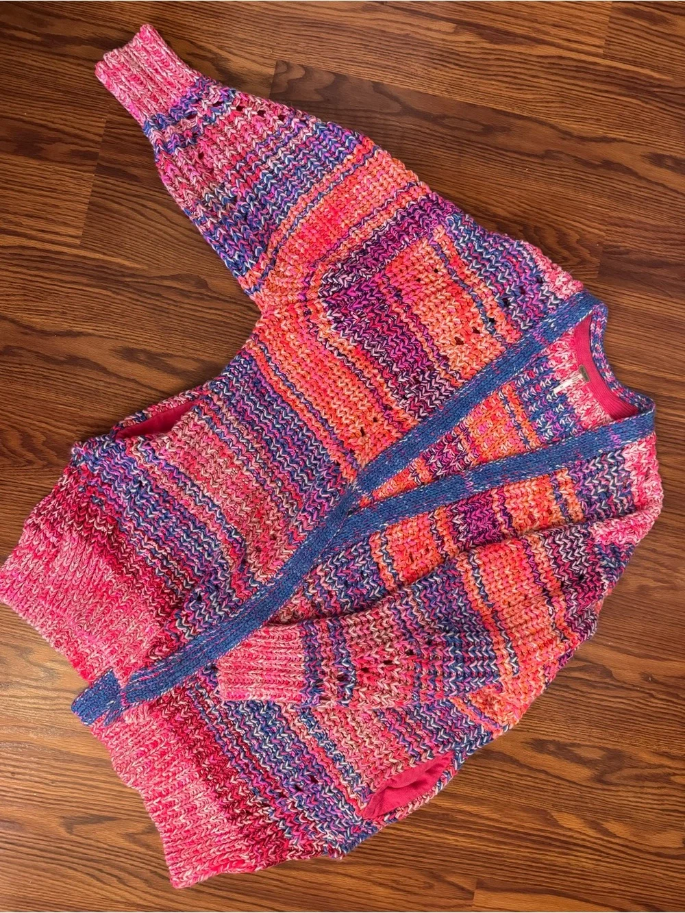 Free People Chunky Knit Open Front Cardigan Sweater Multicolor Boho Oversized XS